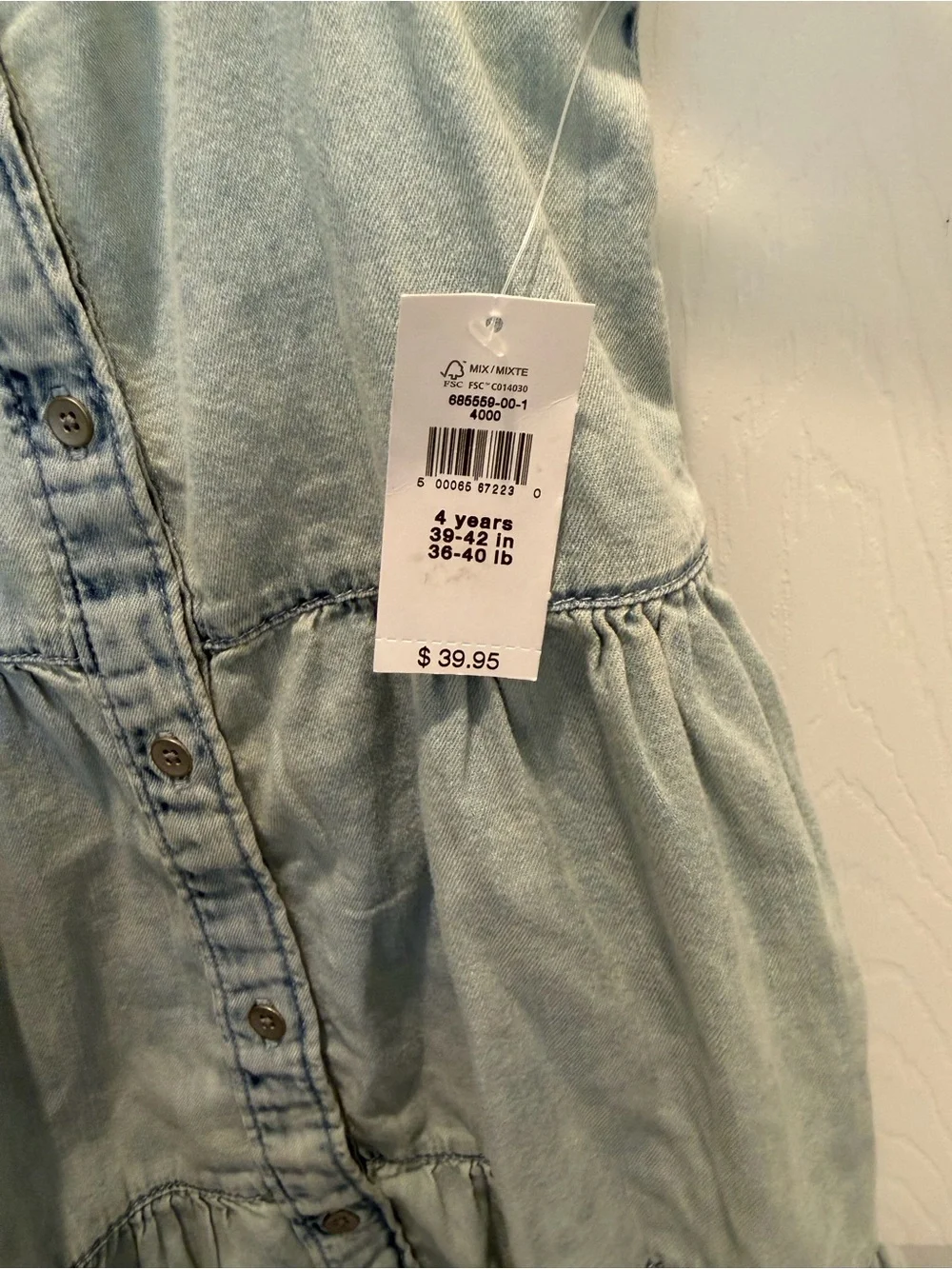 GAP Denim Tiered Dress Toddler Size 4 Years Light Wash Sleeveless Sun Dress 4T